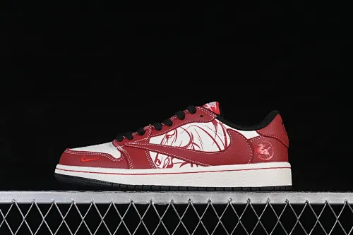 All categories Air Jordan Jordan series basketball shoes Air Jordan 1 Low High-end customized low-top sneakers Travis Scott x Fragment Design x Air Jordan 1 Low OG SP AJ1 Joe 1 Year of the Horse limited white and red painting low-top cultural casual sneakers NH0601-065